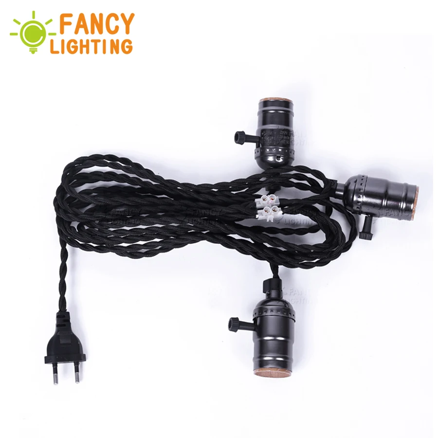 

5M Vintage Pendant Lamp EU Plug 3 holder Aluminum Pendant Light spider lamp for home decor for led Bulb Suspension Hanglamp