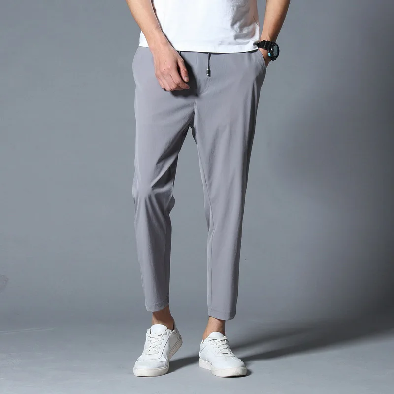 HEE GRAND/ Новое поступление, Мужские штаны до щиколотки, повседневные штаны для фитнеса,, брюки со средней талией, Азиатский Размер, штаны на шнурке, MKY235 - Цвет: Gray