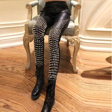 2016 female slim leather rivet trouers sexy American digital printing female Leggings mechanical skeleton skull stretch pants