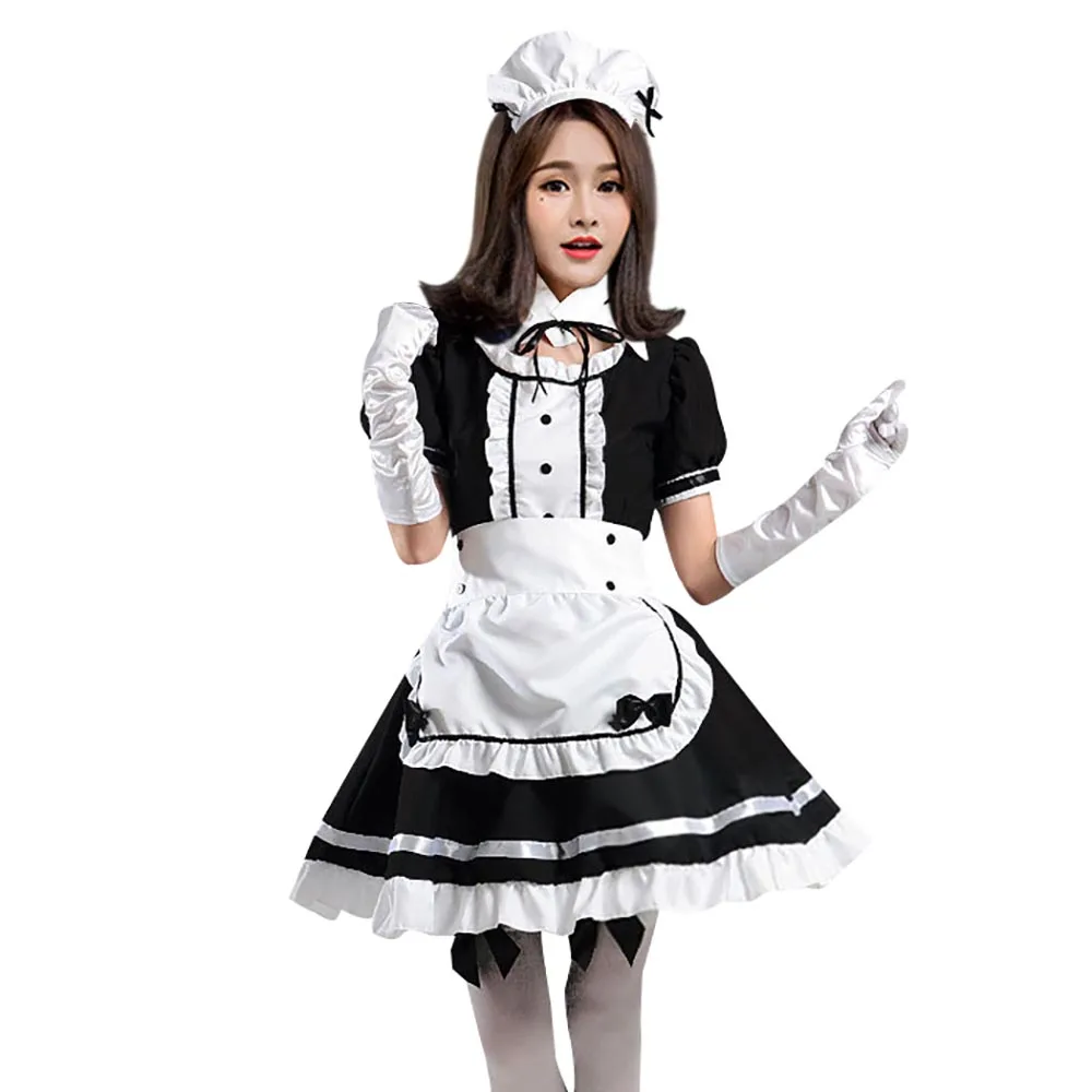 Взрослый японский костюм горничной милая девушка классический черный белый