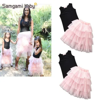 

Aiqingsha Mother Daughter Dresses Summer Girls Shirts Vest+tutu Skirt Mommy and Me Wedding Dress Clothes Family Look Clothing