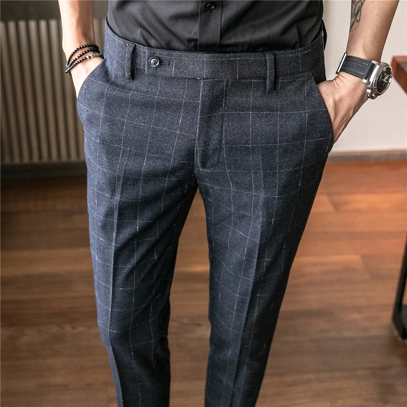 Spring and autumn men plaid pants Asia size 28 29 30 31 32 33 34 36 Mens suit trousers Slim design pant