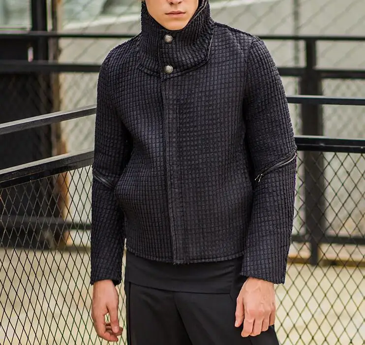 Hommes Texture Mode 2xl Nouvelle Noir Manteau Court Chaud Zipper Hiver M Épais Caractéristiques Yfb7g6yv