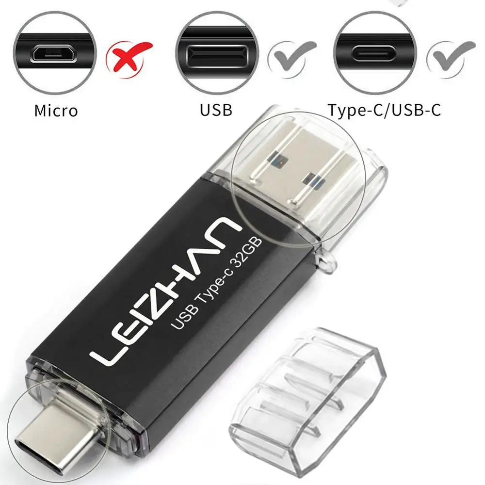 LEIZHAN Photostick 128GB TYPE-C USB флеш-накопитель высокоскоростной 64GB USB C карта памяти флеш-накопитель 32GB tipo c флэш-накопитель 16G - Цвет: USB C-USB 3.0-Black