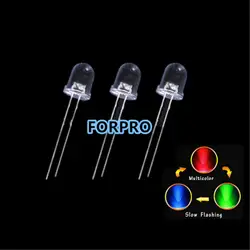 100 шт. LED 10 мм круглый RGB 2Pin медленно мигающие светодиоды DIY прозрачных светло-светодиоды красный зеленый синий