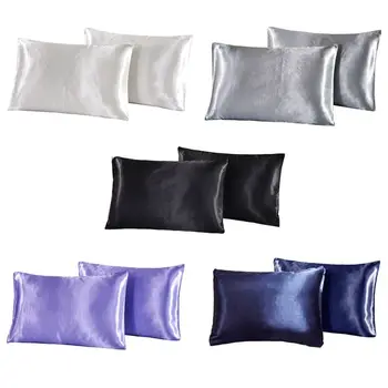 

2Pcs Summer Imitation Silk Pillowcase Standard US Size Hypoallergenic Soft Breathable Both Sides Luxury Bed Cover