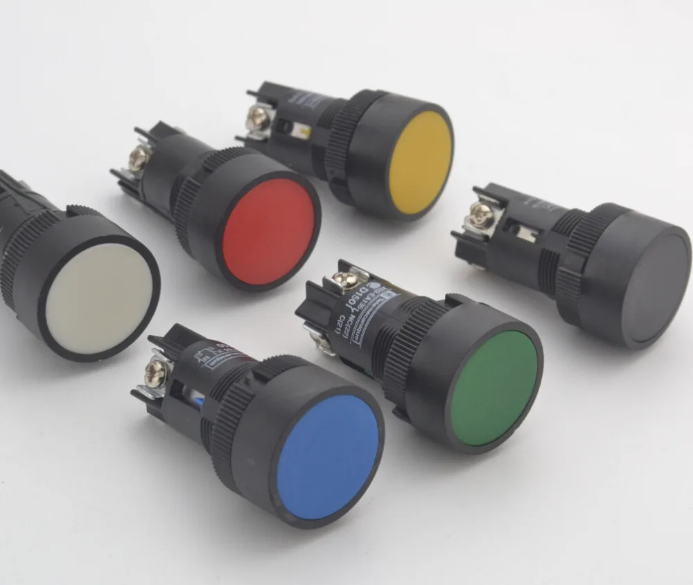 

18pcs 22mm momentary Push button switch red green blue yellow black white normal open + normal close