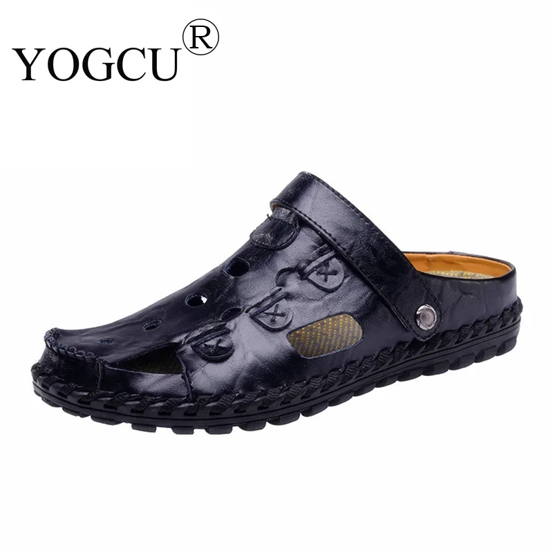 Men's Leather Sandals Superstar Shoes Handmade Summer Beach Outdoor Flip flops Antiskid Slippers 