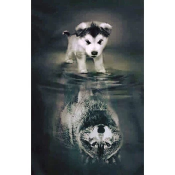 

5D Diy Diamond Painting Dog with Wolf Shadow Cross Stitch Kits Full Diamond Embroidery Needlework Diamond Mosaic SSYP-143