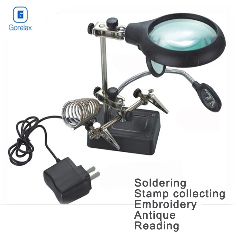 Welding Magnifying Glass with LED Light 2.5X-10X lens Auxiliary Clip Loupe Desktop Magnifier Third Hand Soldering Repair Tool