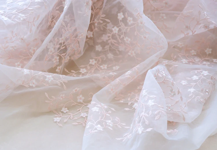Розовый цвет полиэстер цветочный узор Чистая вышивка соответствия ручной работы DIY одежда юбка платье Ткань кружево ткань аксессуары