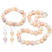 Snh aa 12 мм браслет в стиле барокко и Цепочки и ожерелья и Серьги стерлингового серебра 925 натуральный культивированный Ювелирные изделия из жемчуга подарочный набор