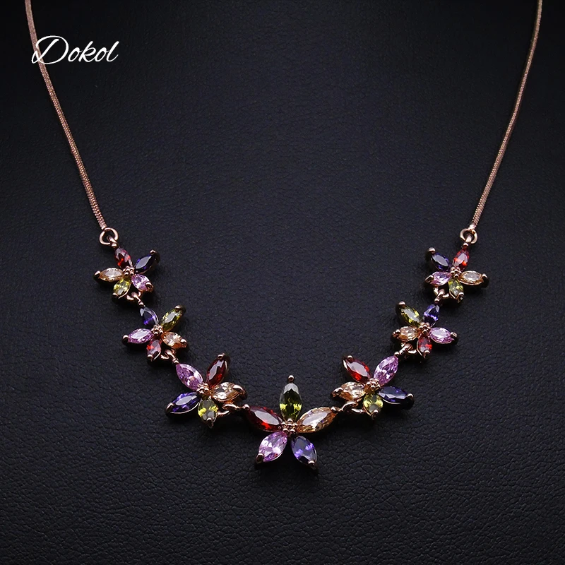 

DOKOL Trendy Cubic Zirconia Necklaces Cute Multicolor Flower Necklace Rose Gold Color Jewelry collier femme DKN0001