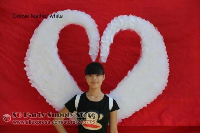 Пользовательский высокое качество взрослых Ангел Перо крылья для модели показывают для выступления Любовь форме сердца EMS 105 см - Цвет: Goose feather White