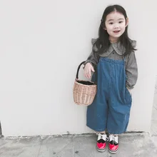 Детей джинсовый брючный комбинезон новые весенние корейские детские джинсы Брендовые Повседневное брюки Дети Костюмы ковбойские штаны Детские комбинезоны