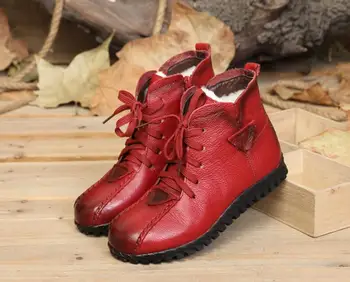 

SunNY Everest winter boots femal botas woman boots real cow leather sheep wool warm cotton boots lace up rubber sole 35-40