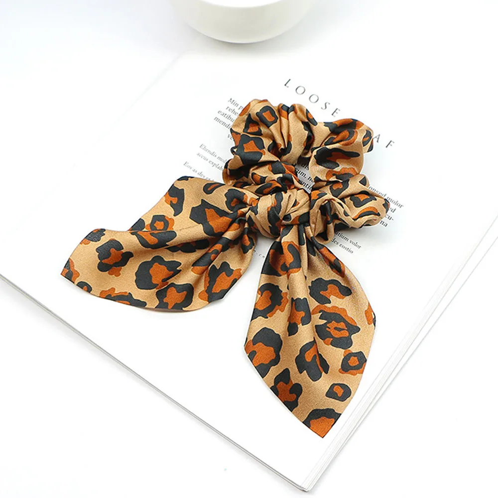 Fashion Girls Summer Leopard Scrunchie Rubber Bow Hair Rope Ring Elastic Hair Bands Hair Accessoiries for Women