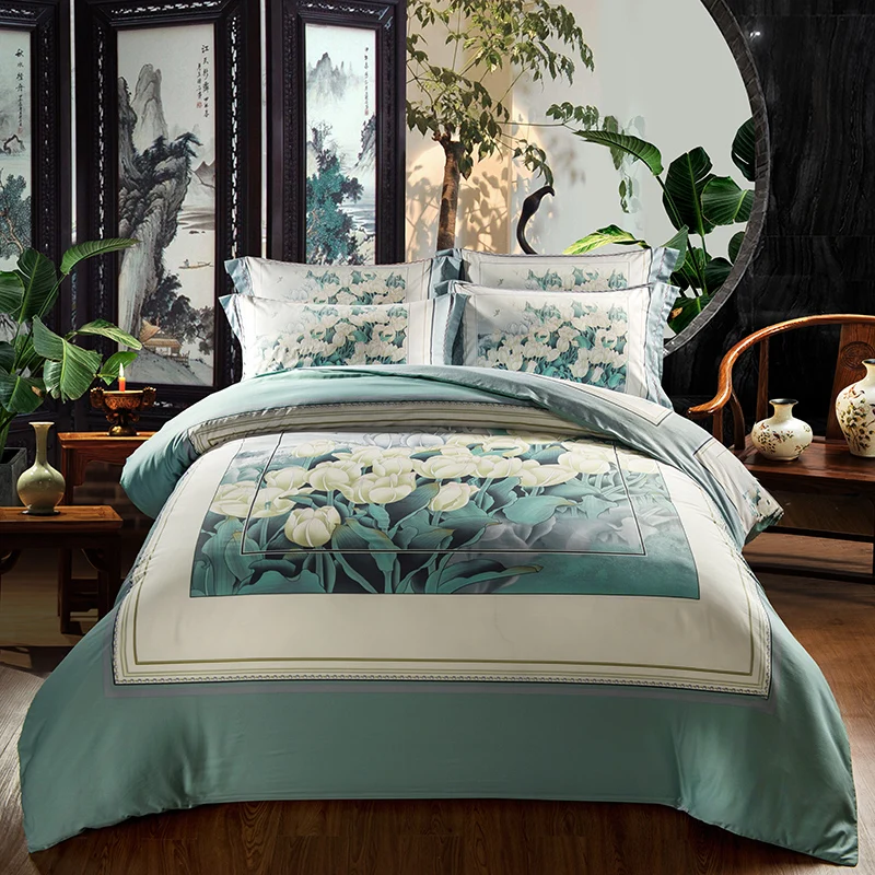 

Elegant Tulip Orchid Flowers Trees Bedding Set Queen King Size 100% Cotton Printed Bed Sheets Duvet Cover Pillowcase