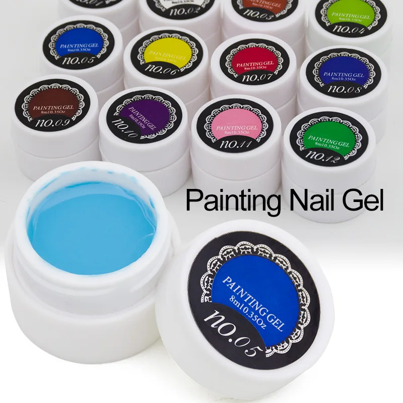 

1pcs 3D Nail Art Paint Draw Painting Acrylic Color UV Gel Painted Nail Gel Polish 12 Colorful Paint Lacquer Vernis