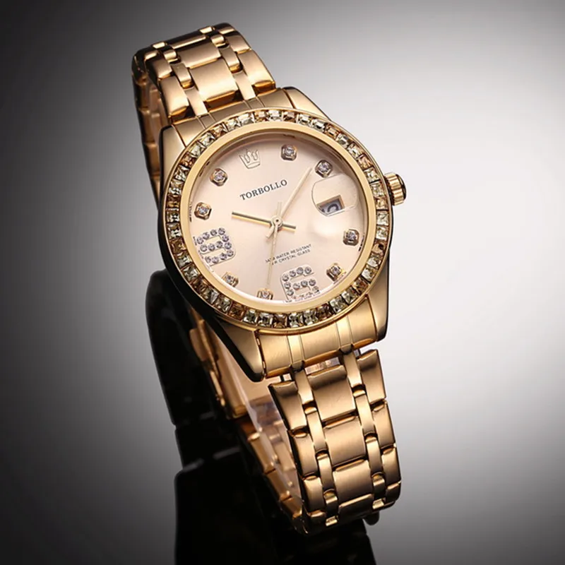 Женские часы Топ бренд женские часы серебро браслет женские часы Роскошные водонепроницаемые с оригинальной коробкой - Цвет: ALL GOLD