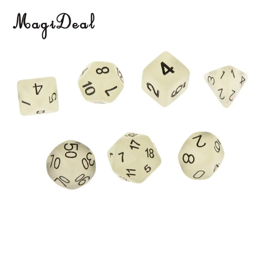 MagiDeal 7 шт. акриловый светящийся в темноте D4 D6 D8 D10 D12 D20 D & RPG Игровой Набор для