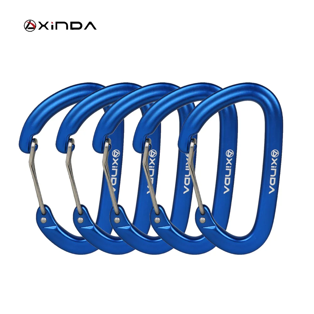 XINDA Профессиональный 16 кН скалолазание карабин зажим d-образной формы винт замок ворота алюминиевый сплав брелок наружное оборудование - Цвет: Blue-5PCS