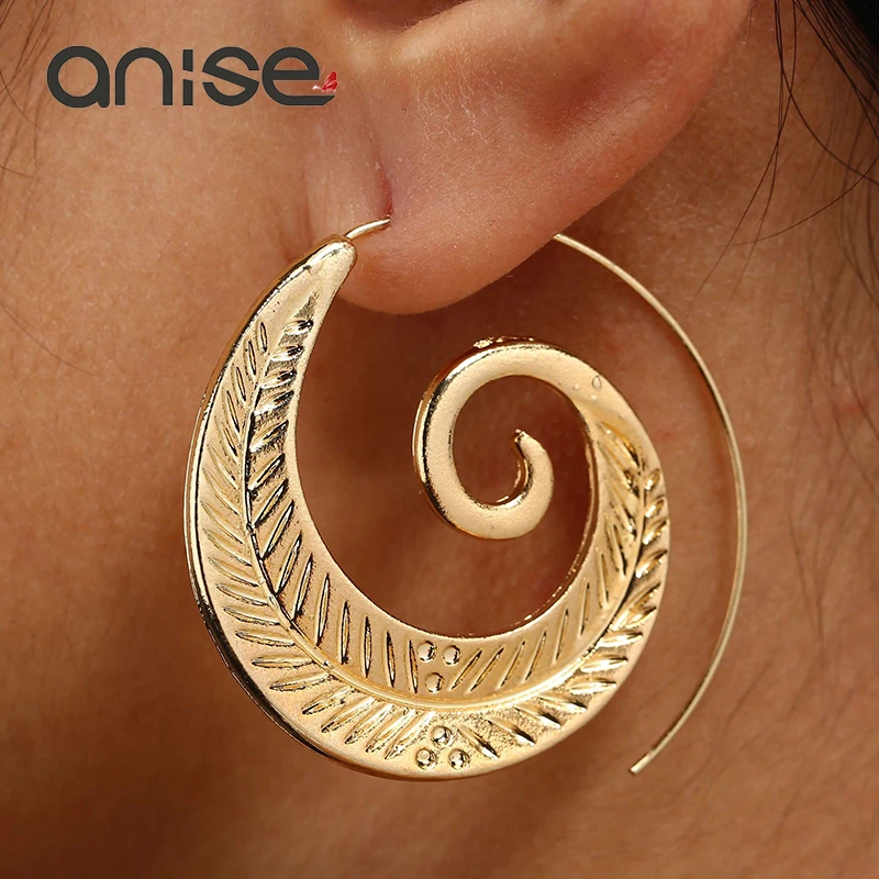 

Anise Retro Gold Silver Color Whirlpool Gear Dangle Earring Personality Round Spiral Leaves Drop Earrings Women Charm Bijoux