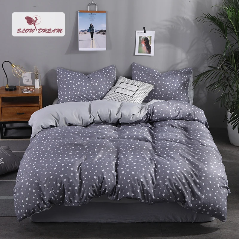 

SlowDream Star Gray bedding Set For MANS Adult Flat Sheet Pillowcase Duvet Cover Set Bedspread Comforter Cover Linen Decor Cover