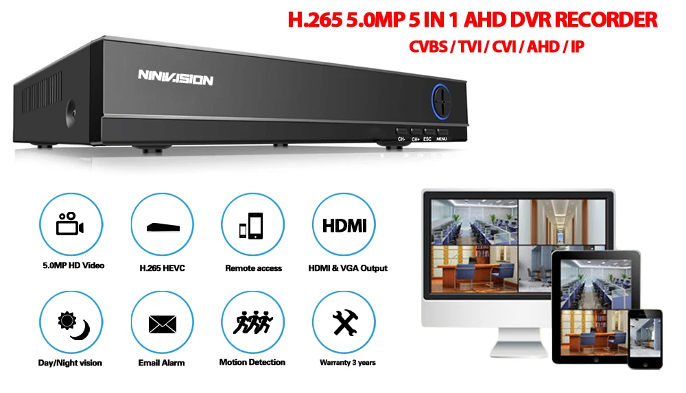 H265+ NINIVISION 5MP 4MP 4CH 4 канала 5 в 1 XMEYE Гибридный wifi TVi CVI NVR AHD CCTV DVR видеонаблюдение Видео Recoder