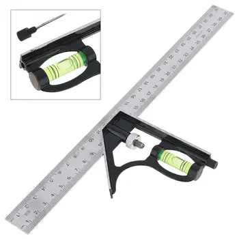

12 Inch 300mm Adjustable Combination Angle Ruler 45 / 90 Degree With Bubble Level Multi-functional Measuring Tools