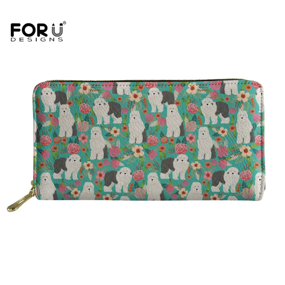 

FORUDESIGNS Wallet Women Old English Sheepdog Printing Floral Long Style Multi-functional Bit Card Holder Purse Clutch Money Bag