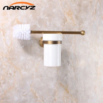 

Luxury Antique Bronze Finish Toilet Brush Holder With Ceramic Cup Bath Decoration Bathroom Accessories 9056K
