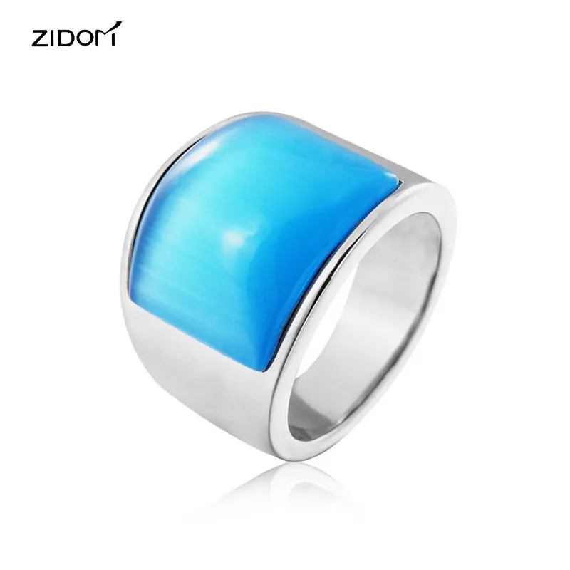 

silver color Men Hophip simple big Opal rings 316L Stainless Steel with cat eye stone fashion rings mens jewelry accessories