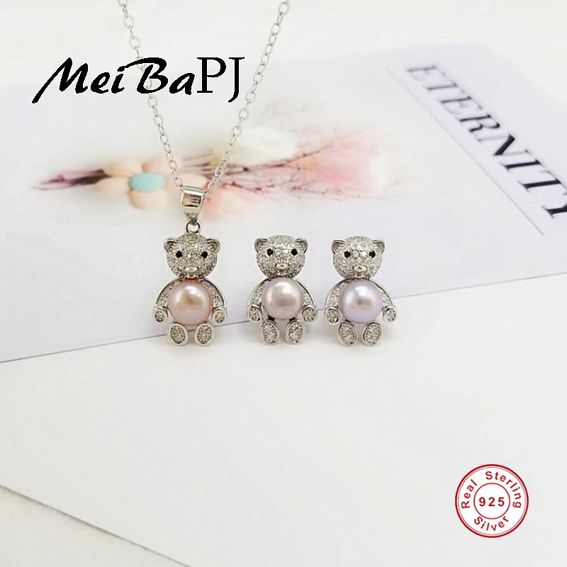 

[MeiBaPJ]Personality Fashion Lovely Small Bear AAA Zircon Set S925 Silver Earrings & Necklace Jewelry Sets For Women
