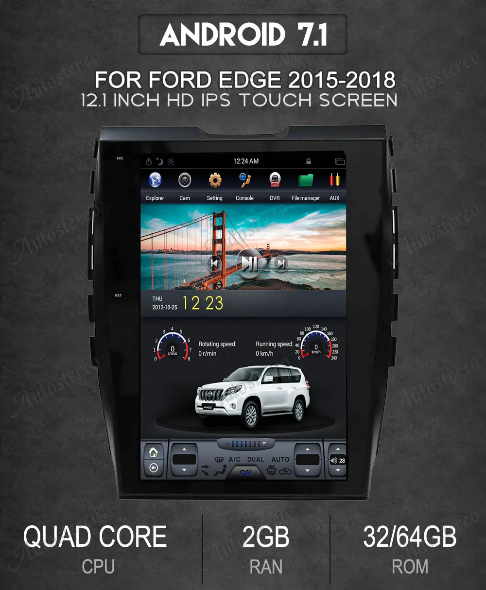 Perfect Tesla style Android 7 Big Screen Car No DVD Player GPS Navigation For Ford EDGE 2015-2018 Auto head unit multimedia radio stereo 2