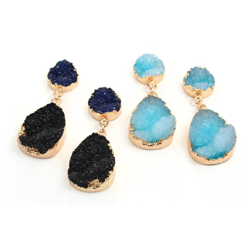 1 пара, модные европейские серьги-гвоздики Druzy Drusy из смолы для женщин, золотые серьги-гвоздики ручной работы, ювелирные изделия E1243