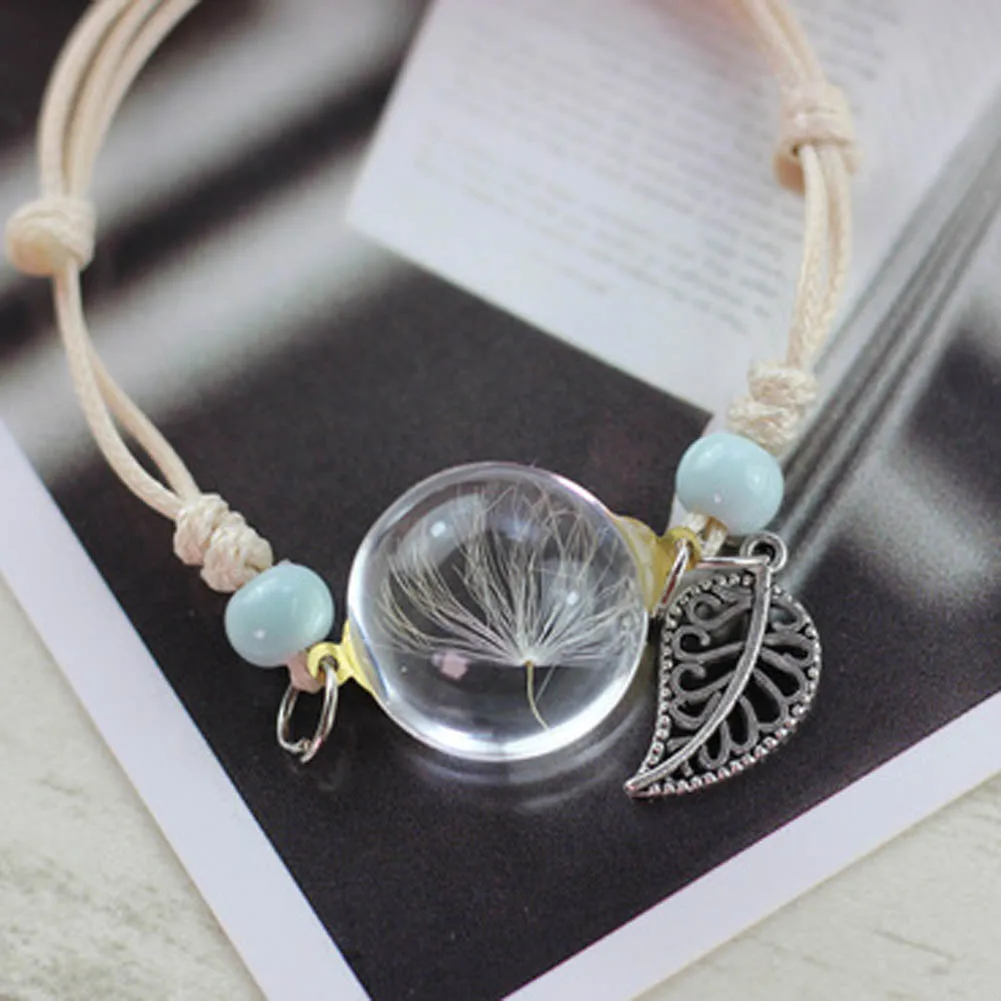 

Lucky Leaf Flower Boho Vintage Charm Bracelet Crystal Glass Ball Charm Bracelet Women Weave Multilayer Leather Bracelet