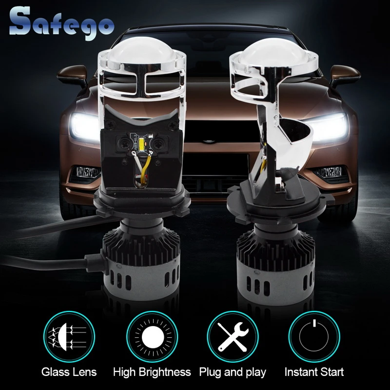 

2019 NEW Product Safego H4 Hi-Lo Car LED Headlight Bulbs with Lens 56W 2000/2800LM 6000K Auto Headlamp Led Car Lights DC 12v 24v