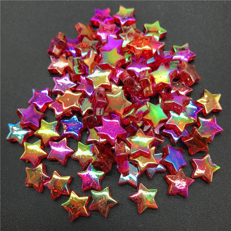 100pcs 11x4mm Acrylic Spacer Beads Five-pointed Star Transparent Rainbow Color Beads For Jewelry Making 