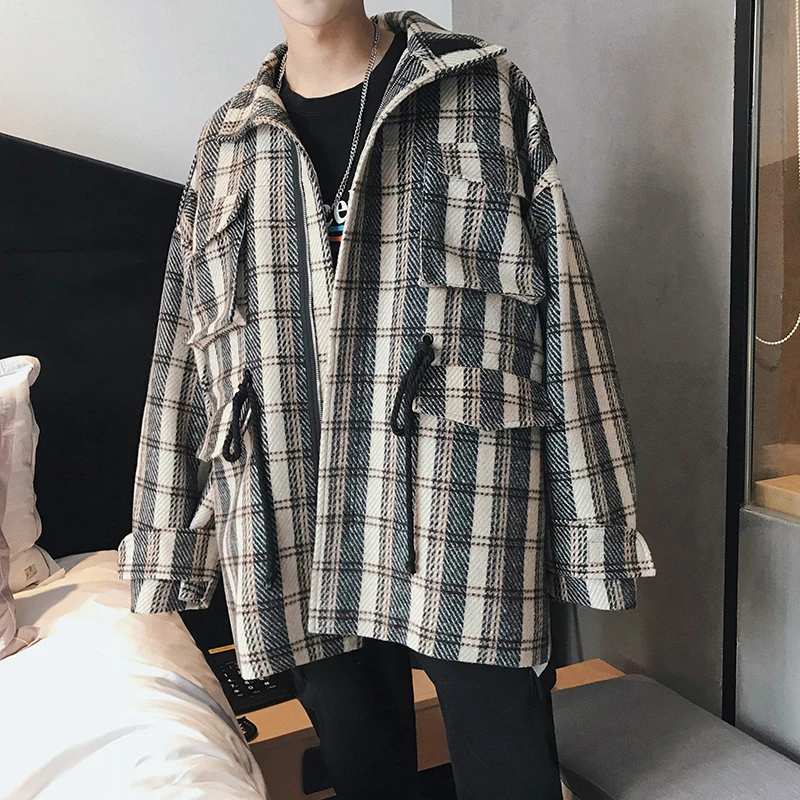 2018 Spring Loose Size Korean Style Plaid Jacket Coat Men's Student Youth Thicken Lapel Hip-hop Jacket Free Shipping 2018 Spring Loose Size Korean Style Plaid Jacket Coat Men's Student Youth Thicken Lapel Hip-hop Jacket Free Shipping