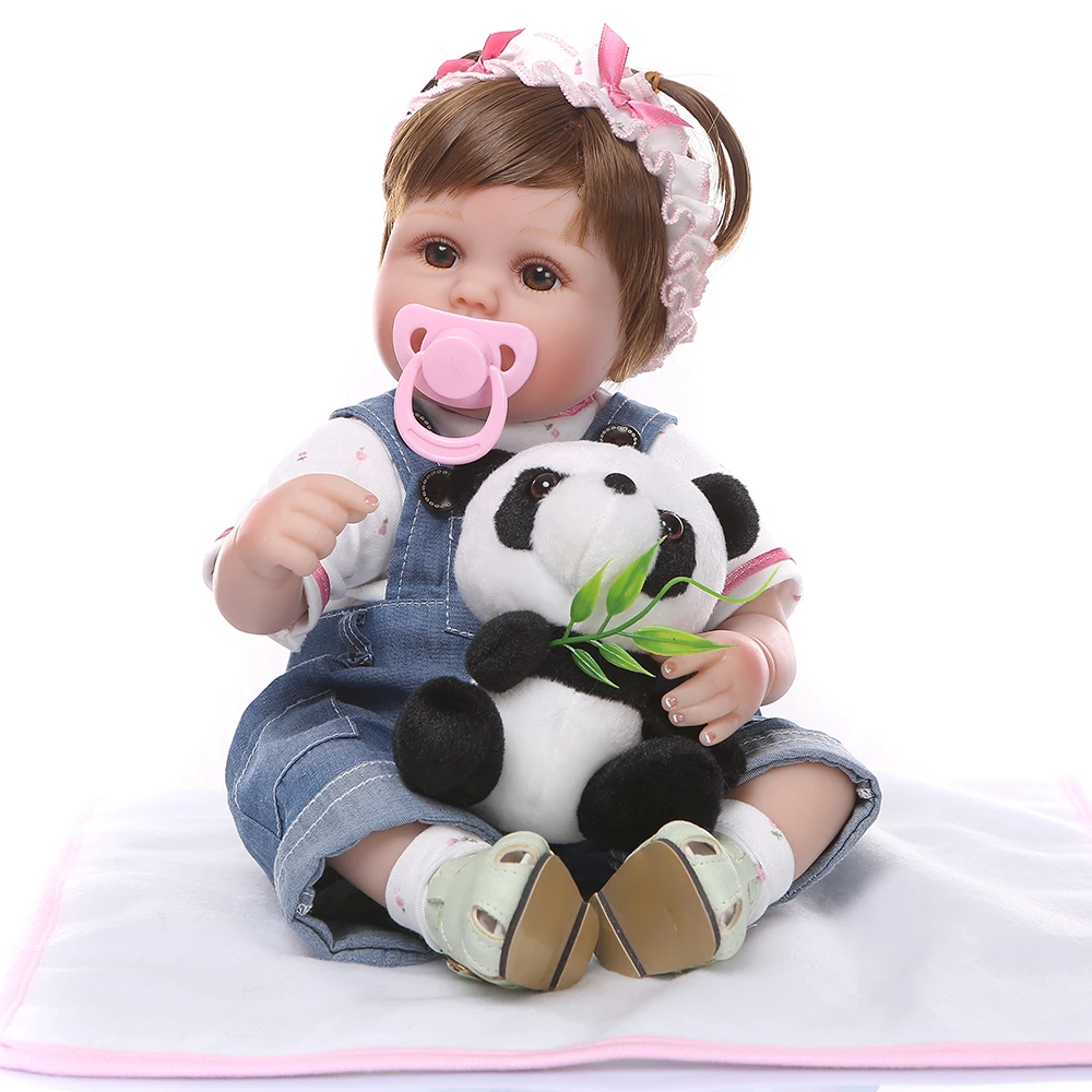 Стильные коричневые глаза Reborn Baby Doll игрушки 45 см хлопок тело силиконовые виниловые мягкие младенцы и панда кукла подарок для девочек или