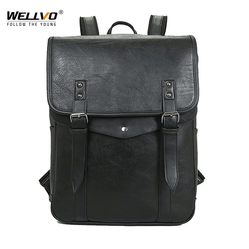 

Fashion Men PU Leather Backpacks High Quality Laptop School Bag Male Female Large Backpack Unisex Black Travel Rucksack XA254WC