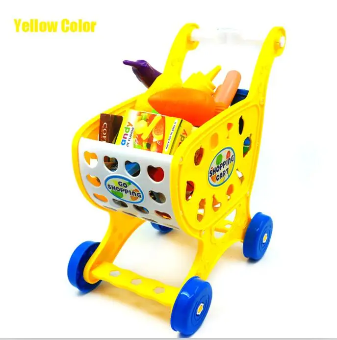 Детский игровой дом игрушки Моделирование супермаркет корзина для покупок мини тележки с едой фрукты овощи кухонные принадлежности для детей - Цвет: Цвет: желтый