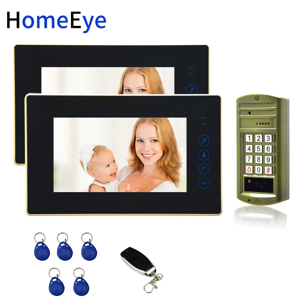 7'' Video Door Phone Video Intercom Door Bell Password+ID Card Home Access Control System 1200TVL Waterproof Touch Button 1 to 2