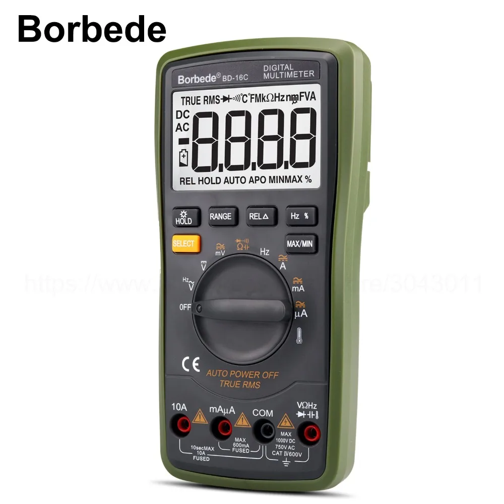 

Borbede BD-16C Digital Multimeter LCD DC AC Resistance Capacitance Temperature True RMS Diode Auto-range Tester 6000 Counts