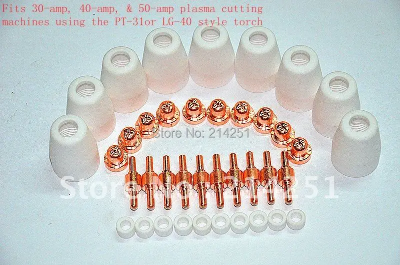 60pcs LG-40 PT-31 Air Plasma Cutter Cutting Consumables - CUT30/40/50D CT-312/416/520 60pcs LG-40 PT-31 Air Plasma Cutter Cutting Consumables - CUT30/40/50D CT-312/416/520