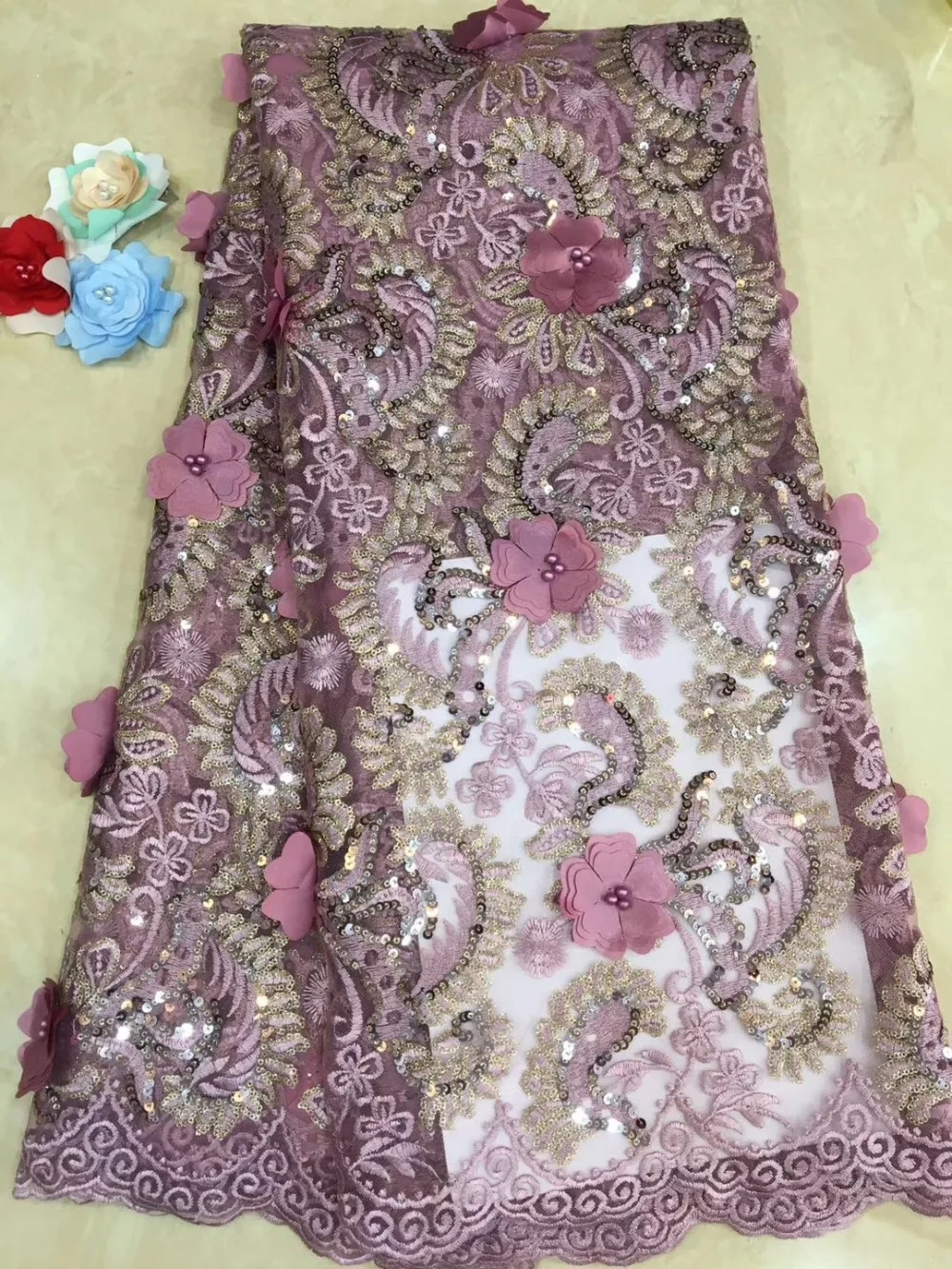

Amazing french lace fabric / Top grade African lace fabric with beads for party dress