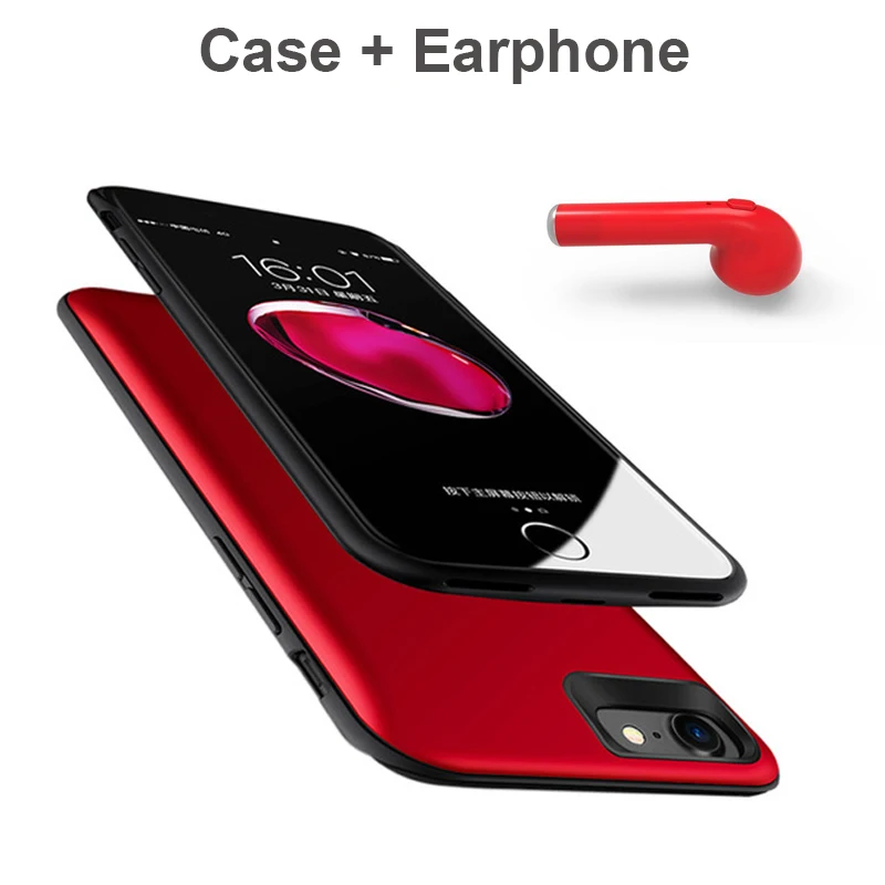 Koop Externe TPU Backup Power bank Pack acculader Gevallen Voor iphone 6 6 S Plus met 1 Stks Bluetooth oortelefoon voor i 7 8 telefoon case