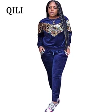 QILI Velvet Long Sleeve Jumpsuits For Women Sequined Two piece set Office Lady Jumpsuit New Autumn Winter Women Casual Jumpsuits
