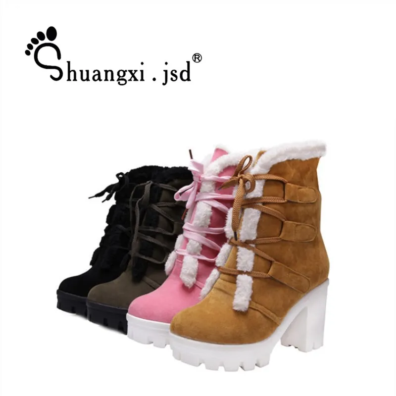 Shuangxi. jsd/2018 зимние ботинки на высоком каблуке женские ботильоны платформе женская